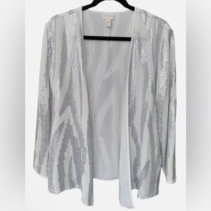 Chico’s Silver and White Women's Open Front blazer / cardigan